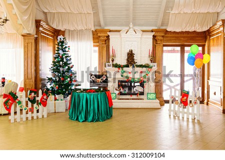 decorated place for taking pictures in the wedding restaurant in Christmas and new year time