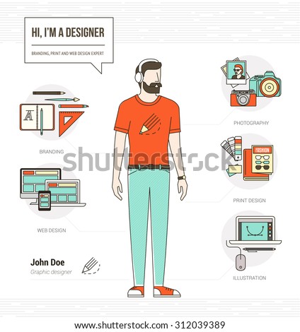 Professional graphic designer, photographer and illustrator infographic skills resume with tools and icons