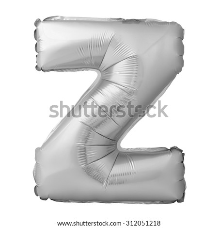 Chrome letter Z made of inflatable balloon isolated on white background. Part of full set of letters