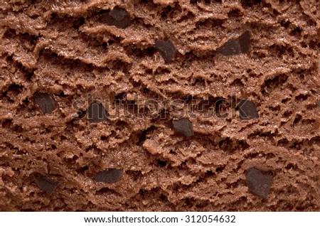 Chocolate ice cream with chocolate chips macro detailed texture
