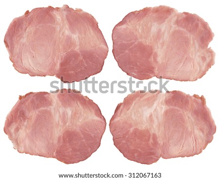 Four Pork Gammon Ham Slices Isolated On White Background