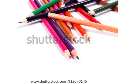 Color pencils on white background
