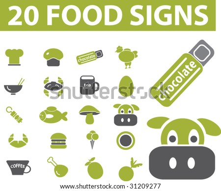 20 food signs. green series. vector