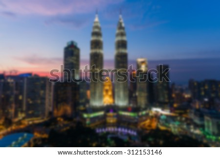 twin towers aka petronas towers in kuala lumpur malaysia - picture blurred on purpose using a gaussian blur filter in photoshop