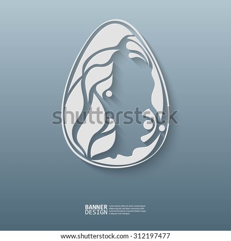 white easter egg with floral elements on blue background - vector illustration