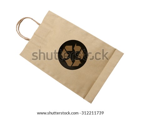 Recycle logo on paper bag on white background (clipping path)