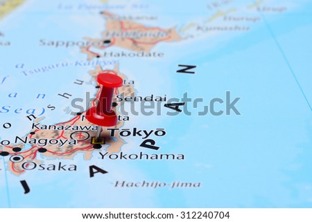 Tokyo pinned on a map of Asia