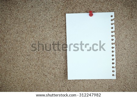 Blank note paper on cork board background, template