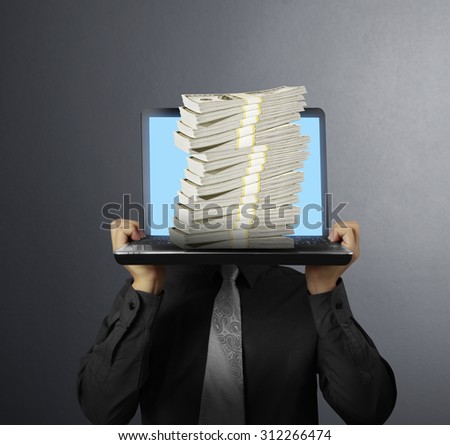 man showing a laptop against 
