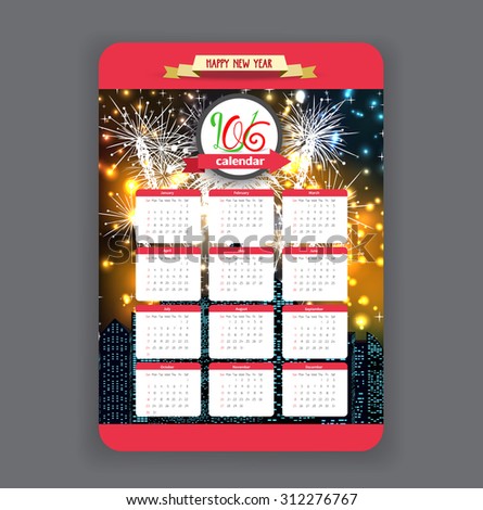 Firework background calendar 2016 year design
