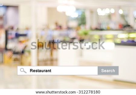 Word Restaurant written on search bar over blur restaurant background, web banner, restaurant reservation, food online, food delivery concept