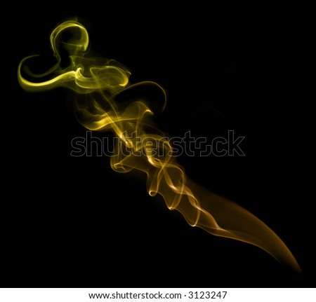 Yellow wisp of real smoke (not computer rendered) against a black background