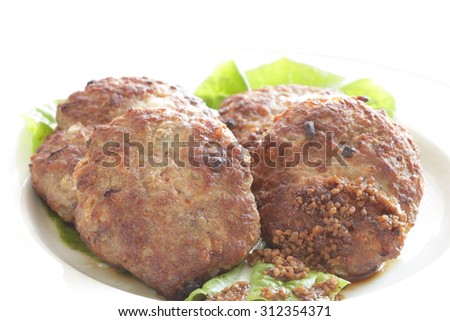 Homemade patty on lettuce for gourmet food image