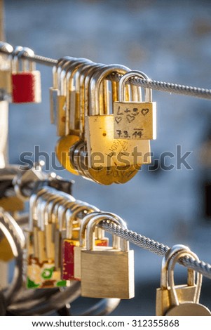 Love padlocks on Butcher's bridge in Ljubljana, Slovenia