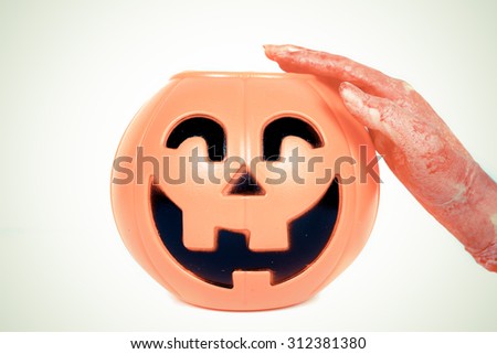 Halloween pumpkin and Bloody hands color vintage