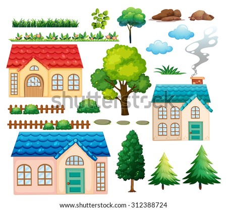 Houses and different plants illustration