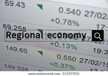 Regional economy written in search bar with the financial data visible in the background. Multiple exposure photo.
