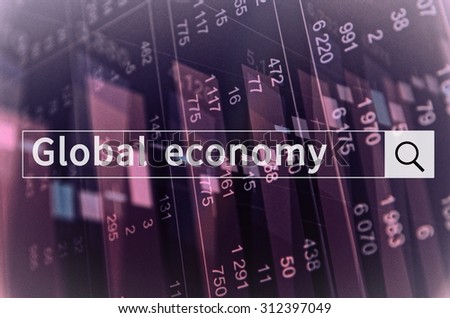 Global economy written in search bar with the financial data visible in the background. Multiple exposure photo.