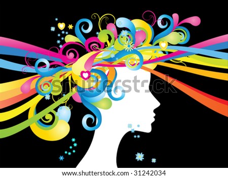 Whimsical silhouette of woman with color swirls