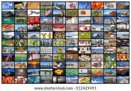 A variety of images as a big video wall of the TV screen Royalty-Free Stock Photo #312429491