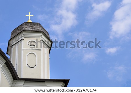 Background picture of pilgrimage church Maria Birnbaum in Germany, Bavaria, free space in sky