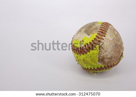 Used, damage, worn out softball ball