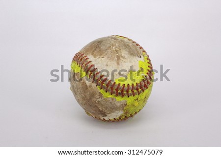 Used, damage, worn out softball ball