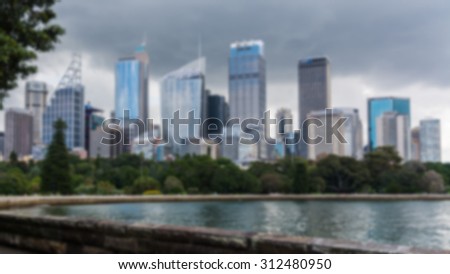 sydneys central business district seen from the botanical gardens - picture blurred on purpose using a gaussian blur filter in photoshop