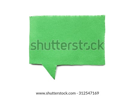 Green paper speech bubble on white background
