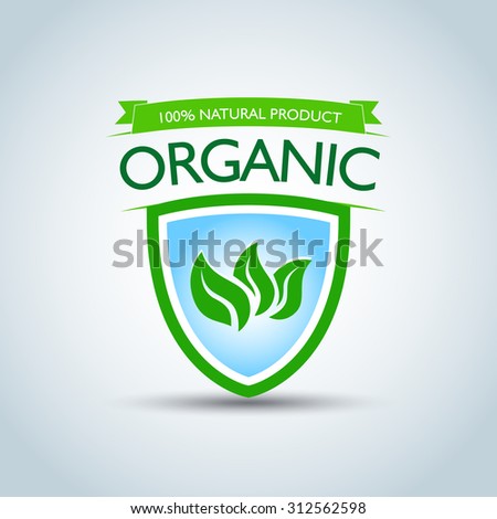 Eco logo template, bio label with retro vintage design. Green Vector illustration.