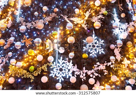 Christmas background - balls, snowflakes, shining garland 