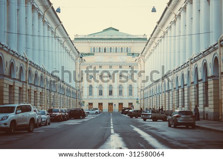 Architect Rossi Street in St. Petersburg, Russia. Toned picture