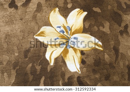 Flower on brown leopard fur pattern. Big white flower on spotted animal print as background.