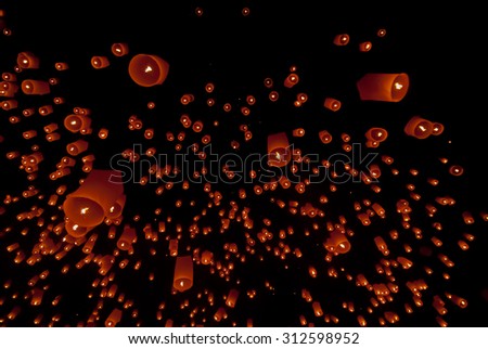 YEE PENG FASTIVAL Floating lantern in Yee Peng festival (Loy Krathong), Buddhist floating lanterns to the Buddha in Sansai district in CHIANG MAI THAILAND