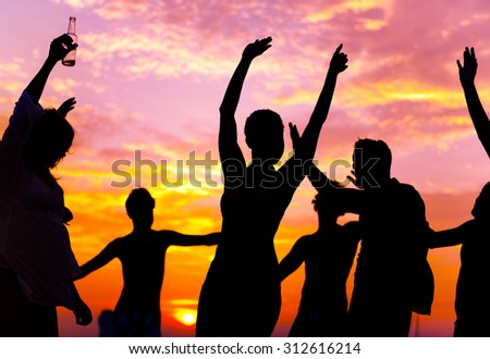 Summer Beach Party Sunset Vacation Happiness Concept