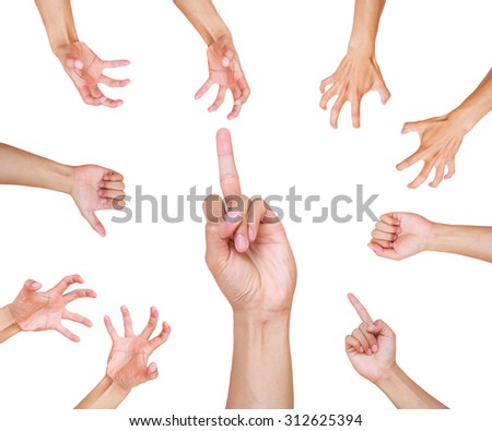 Collage of man hands on white backgrounds