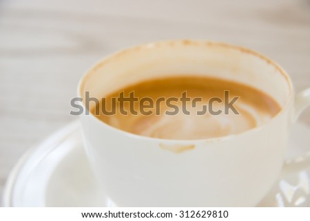 Blurred image for background of cup of coffee with a stain lip.
