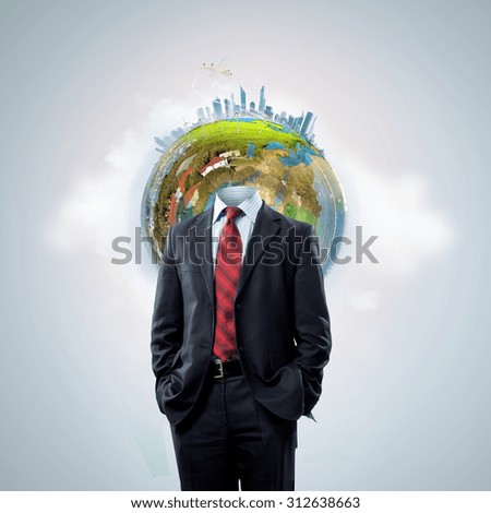 Business man with globe for head. Elements of this image are furnished by NASA