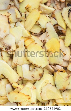 Closeup Photo of Sliced and Dried Galanga,Selective Focus,Food Concept,Food Background.