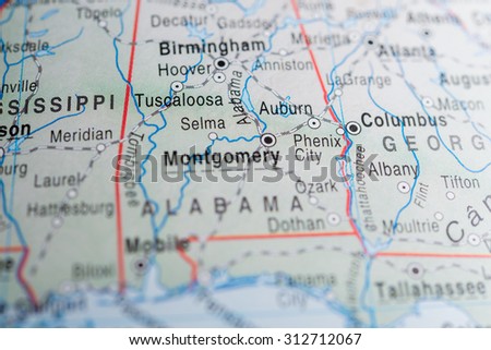 Map view of Tuscaloosa and Auburn