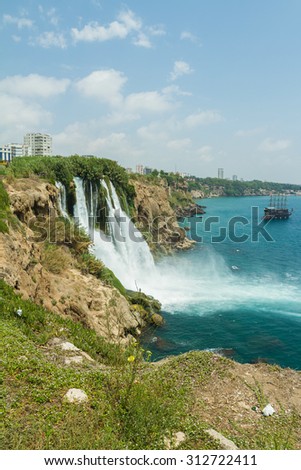 Waterfall Duden at Antalya, Turkey - nature travel background. Waterfall on Duden river in Antalya, Turkey