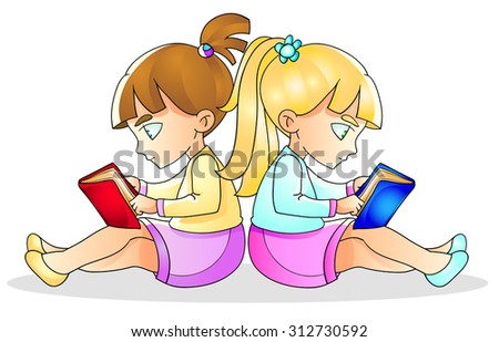 Vector illustration two girls read books. illustration of education, new generation. isolated on white background