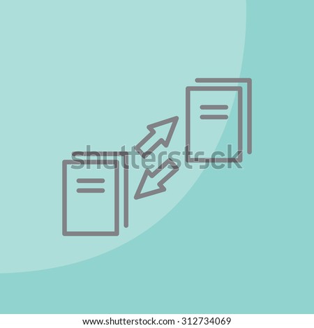Thin line icon with flat design element of data synchronization, update contents of computer file, sync servers, shared folder, web transfer info. Modern style logo vector illustration concept