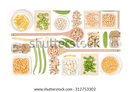 various legumes on white background