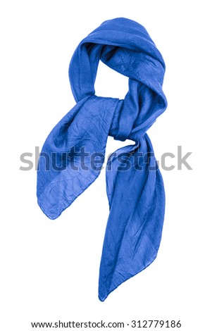 Blue silk scarf isolated on white background.  Female accessory. Royalty-Free Stock Photo #312779186