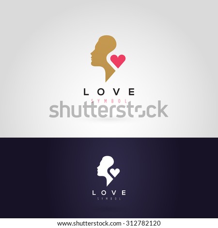 Vector graphic illustration of a woman silhouette with a heart, in two colors
