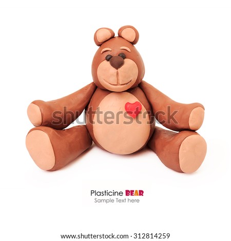 Plasticine chocolate yoga happy cartoon bear on a white background