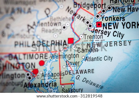 Map view of New Jersey. (vignette)