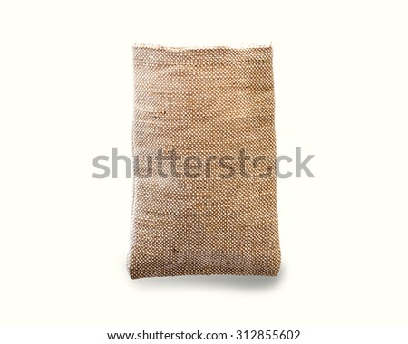 Empty burlap sack isolated on white background