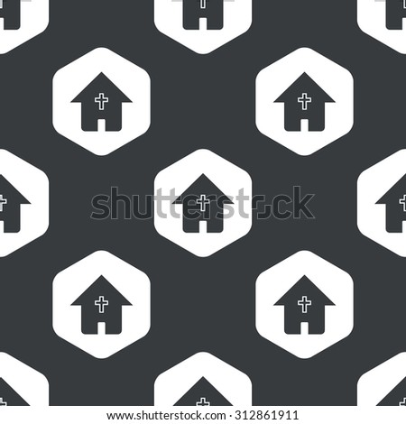 Image of house with christian cross in hexagon, repeated on black